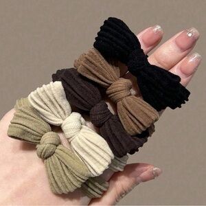 NWT Elegant Bow Hair Ties Set - Black, Brown, Cream